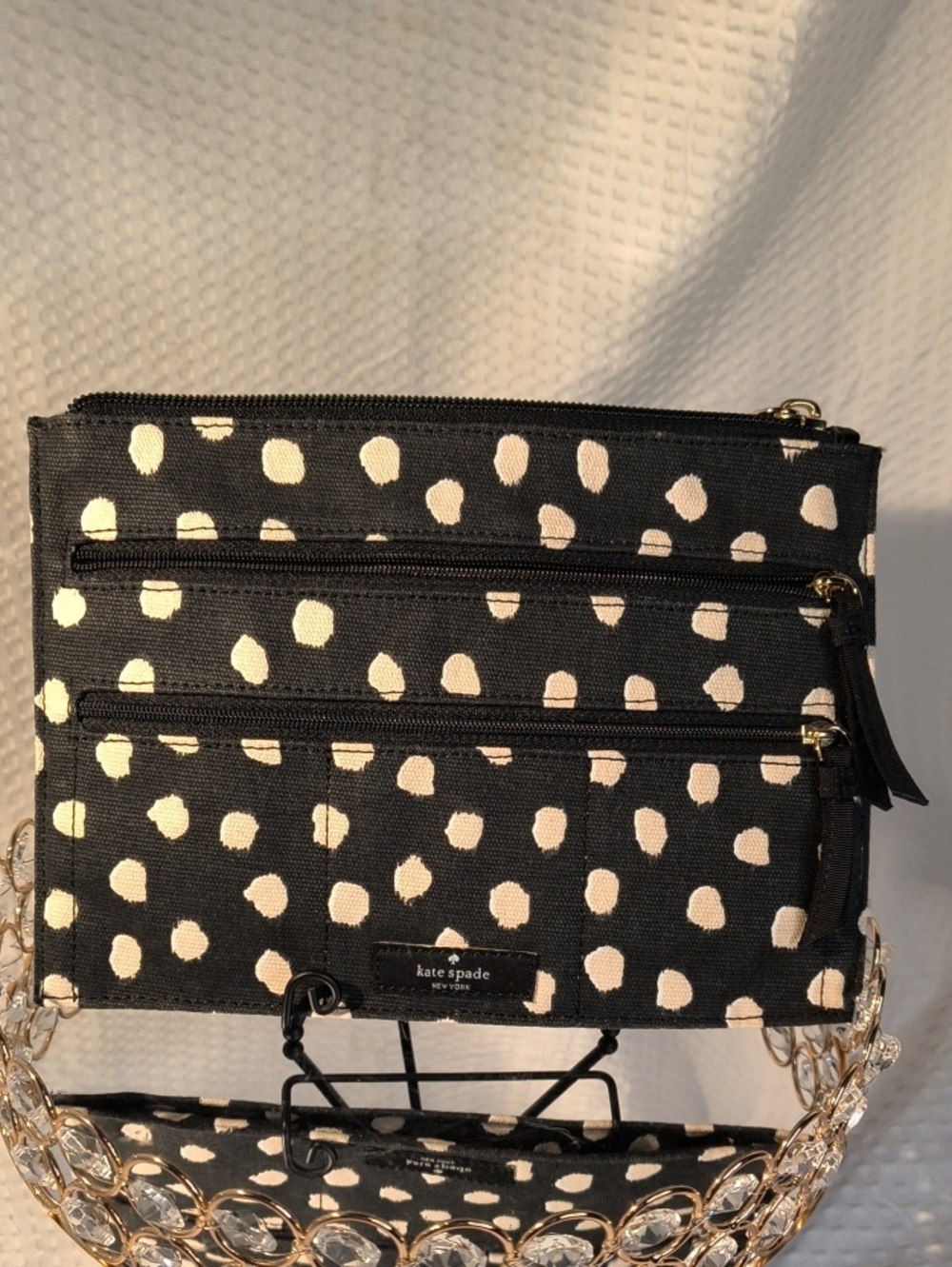 kate spade Black with Cream Spot Wristlet Pouch NWOT